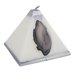 1000104925 Bougie avec Agate, pyramide, blanche, argentée, 11,0cm | Marco Schreier