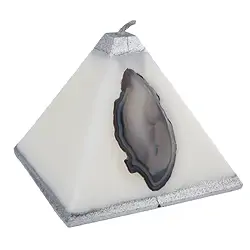 1000104925 Candle with Agate, pyramid, white, silver, 11,0cm | Marco Schreier