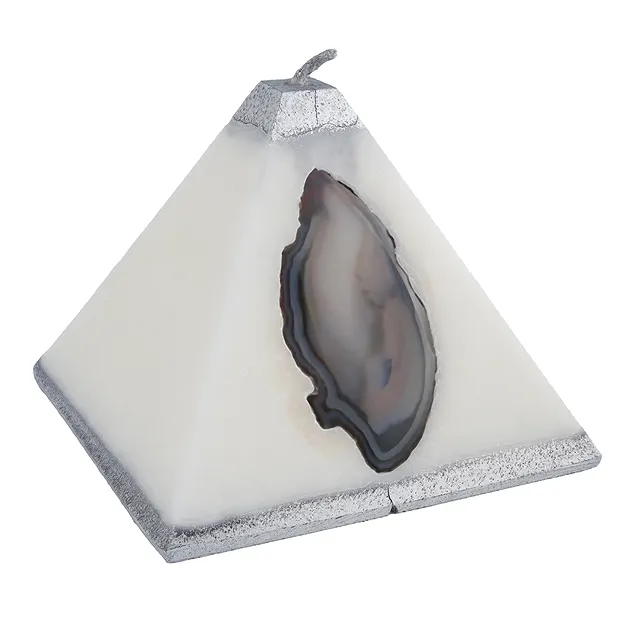 Vela con Ágata, pirámide, blanca, plata, 11,0cm | Marco Schreier