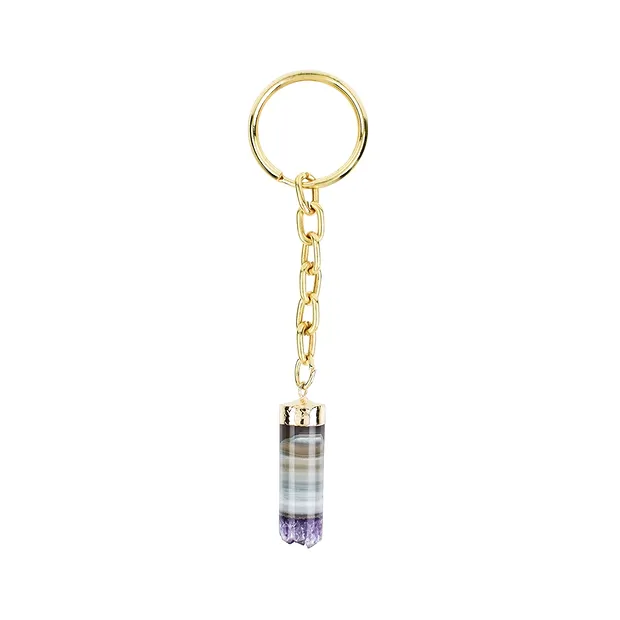 Key Chain Amethyst cylinder, galvanic setting | wholesaler gems & healing stones