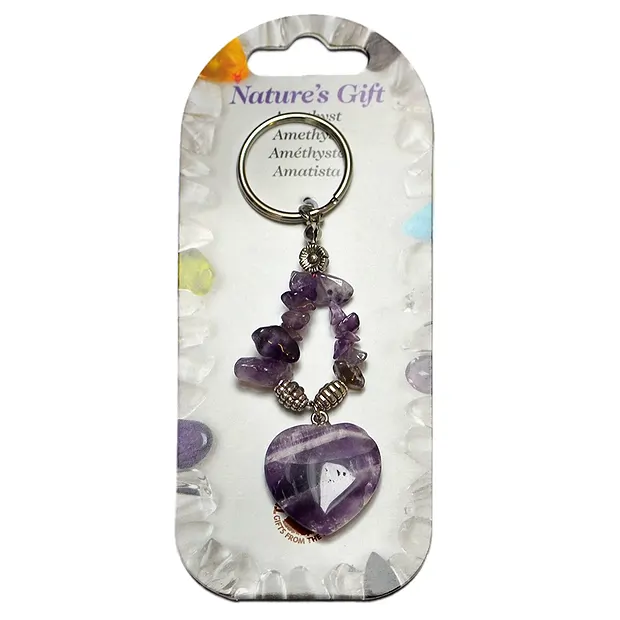 Key Chain, heart, amethyst, for floor stand | wholesaler gems & healing stones