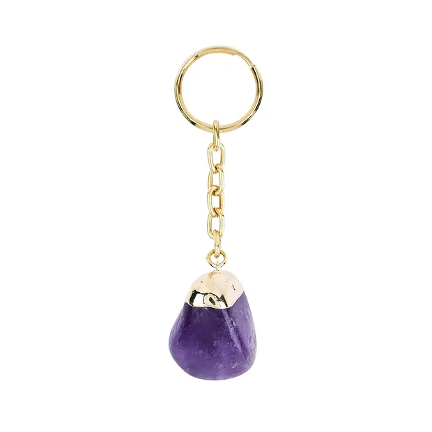 Schlüsselanhänger Trommelstein Amethyst, galvanische Fassung | Marco Schreier