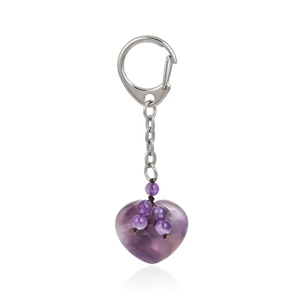 Key Chain Heart Amethyst with Balls | wholesaler gems, healing stones & jewelry