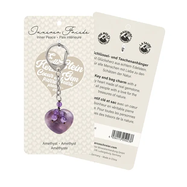 Key Chain Heart Amethyst with Balls | wholesaler gems, healing stones & jewelry