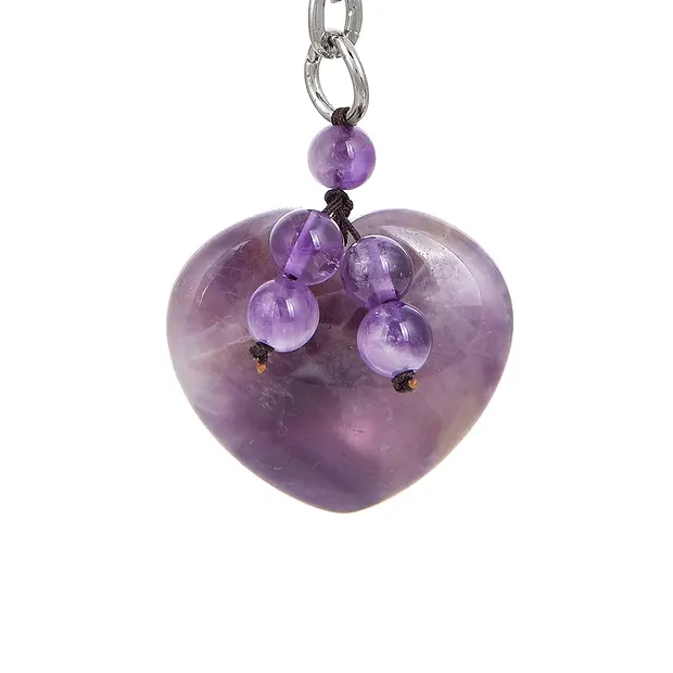 Key Chain Heart Amethyst with Balls | wholesaler gems, healing stones & jewelry