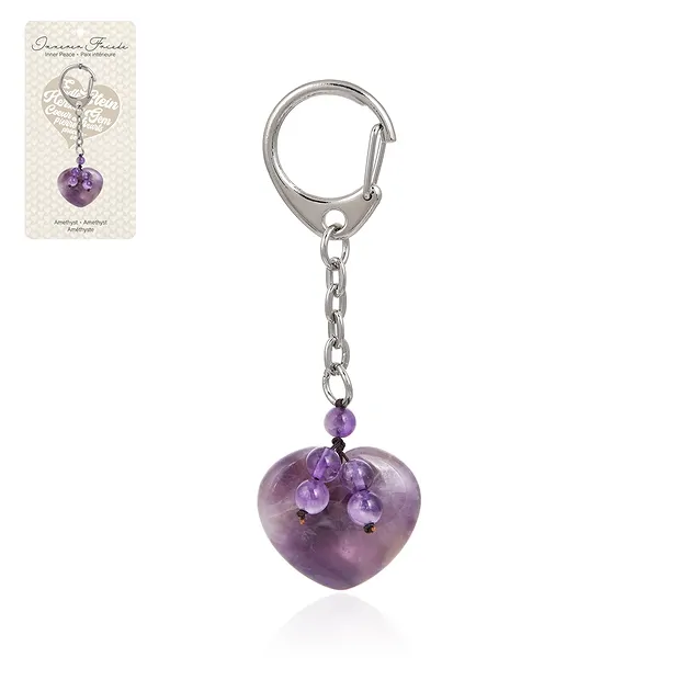 Key Chain Heart Amethyst with Balls | wholesaler gems, healing stones & jewelry