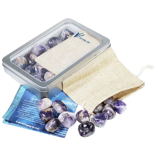 Runenorakel Amethyst in Dose | Mineralienhandel Edelsteine, Heilsteine & Schmuck