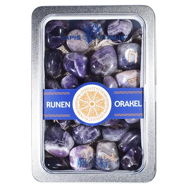 Runenorakel Amethyst in Dose | Mineralienhandel Edelsteine, Heilsteine & Schmuck