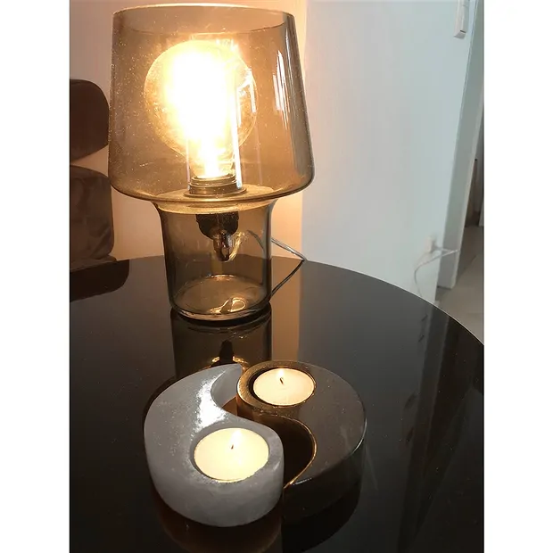 Tealight Calcite (bianco), Calcite (nero) Yin Yang, 10cm | Marco Schreier