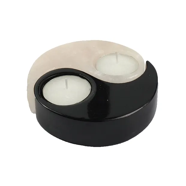 Tealight Calcite (bianco), Calcite (nero) Yin Yang, 10cm | Marco Schreier