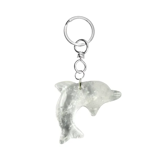 Key Chain Dolphin Rock Crystal | minerals trade - gems, healing stones & jewelry