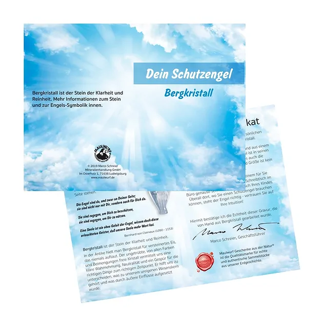 Anges gardiens Cristal de roche, 03,5cm (mini), en pochette avec encart | Marco Schreier