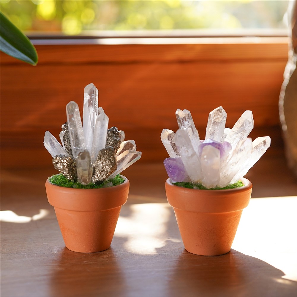 Pot de fleurs en cristal Cristal de roche et Pyrit, 10cm | Marco Schreier