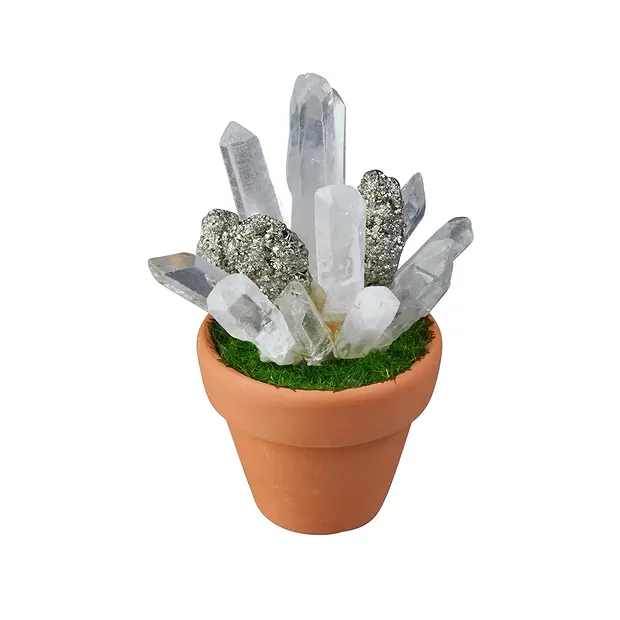 Crystal flower pot Rock Crystal and Pyrite, 10cm | Marco Schreier