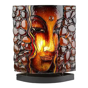Amber lamp oval, Buddha / Yin Yang, red, 30cm | wholesaler gems & healing stones