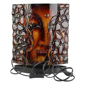 Amber lamp oval, Buddha / Yin Yang, red, 30cm | wholesaler gems & healing stones