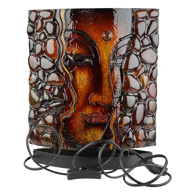Bernsteinlampe Oval, Buddha / Yin Yang, rot, 30cm | Marco Schreier