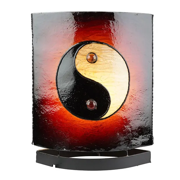 Bernsteinlampe Oval, Buddha / Yin Yang, rot, 30cm | Marco Schreier