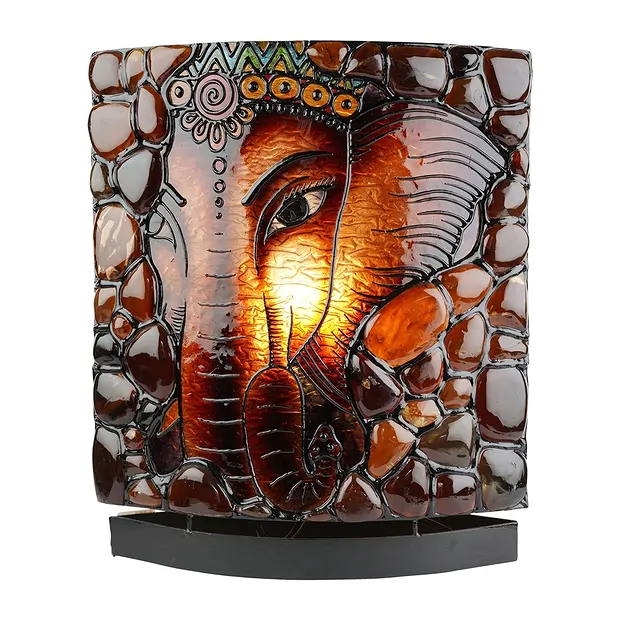 Amber lamp oval, elephant / Om, 30cm | wholesaler gems, healing stones & jewelry
