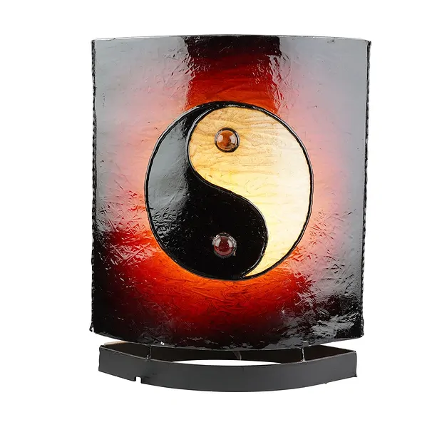 Bernsteinlampe Oval, Lachender Buddha / Yin Yang, 30 cm | Marco Schreier