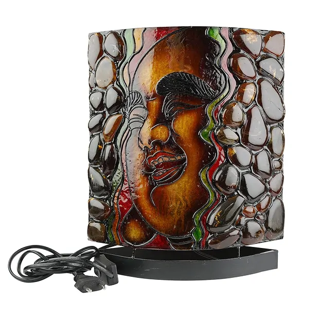 Lampe d'ambre ovale, Bouddha rieur / Yin Yang, 30 cm | Marco Schreier