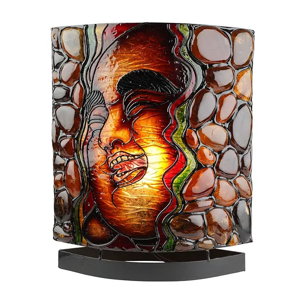 Bernsteinlampe Oval, Lachender Buddha / Yin Yang, 30 cm | Marco Schreier