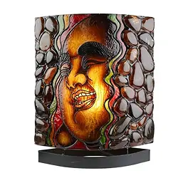 1003605051 Amber lamp oval, Laughing Buddha / OM, 30 cm | wholesaler gems & healing stones