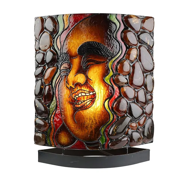 Bernsteinlampe Oval, Lachender Buddha / OM, 30 cm | Marco Schreier