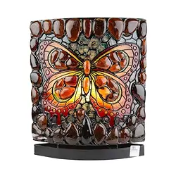 1003605052 Amber lamp oval, stone / butterfly, 30cm | wholesaler gems & healing stones