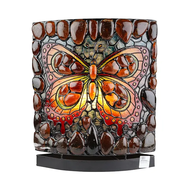 Lampada ambra ovale, pietra/farfalla, 30 cm | grossista gemme e pietre curative