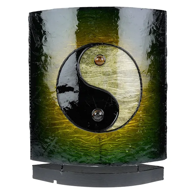 Lámpara oval de ámbar, Buda / Yin Yang verde, 30cm | Marco Schreier