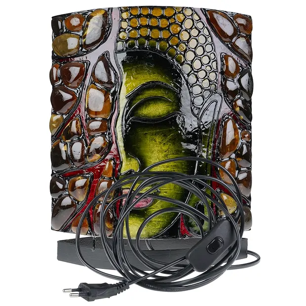 Bernsteinlampe Oval, Buddha / Yin Yang Grün, 30cm | Marco Schreier