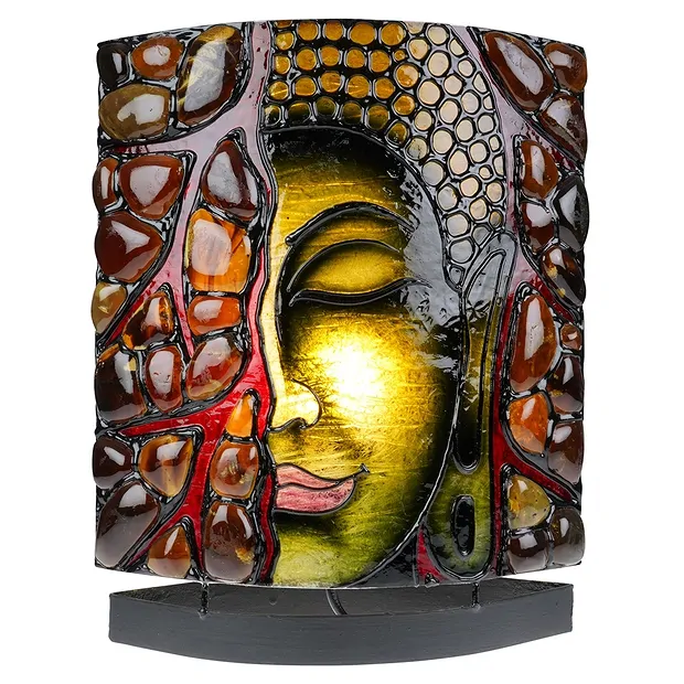 Bernsteinlampe Oval, Buddha / Yin Yang Grün, 30cm | Marco Schreier