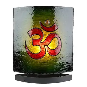 Amber lamp oval, Buddha / OM green, 30cm  | wholesaler gems & healing stones
