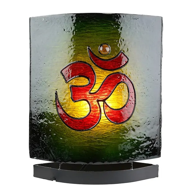 Amber lamp oval, Buddha / OM green, 30cm | wholesaler gems & healing stones