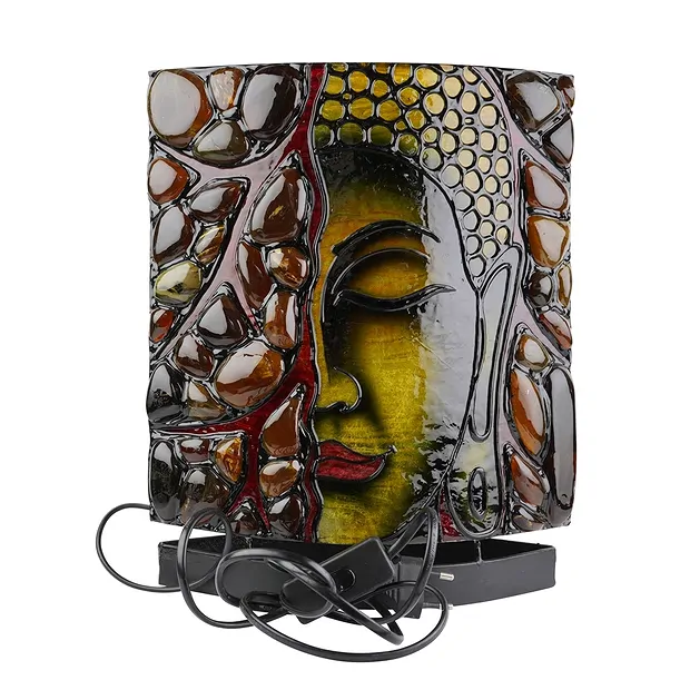 Lampe d'ambre ovale, Bouddha / OM vert, 30cm | Marco Schreier