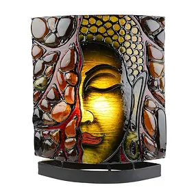 Amber lamp oval, Buddha / OM green, 30cm  | wholesaler gems & healing stones