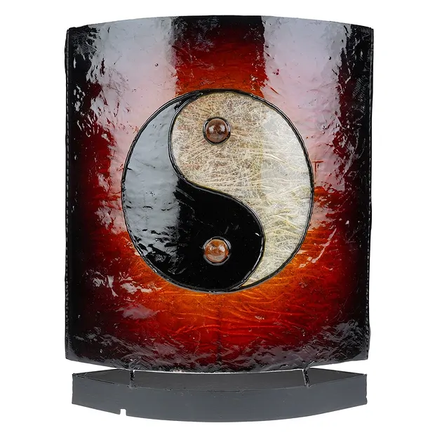 Bernsteinlampe Oval, Buddha / Yin Yang rot, 30cm | Marco Schreier