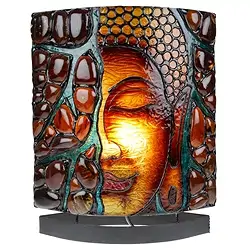 1003605058 Amber lamp oval, Buddha / Yin Yang red, 30cm | wholesaler gems & healing stones