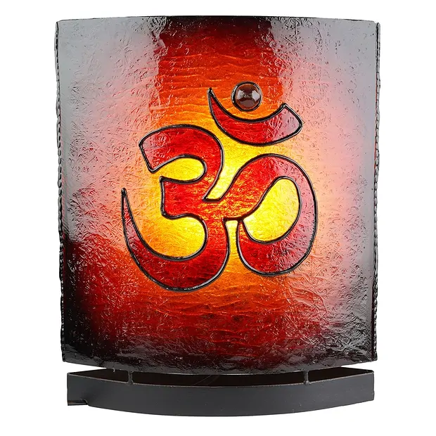 Bernsteinlampe Oval, Buddha / OM Rot, 30cm | GH Edelsteine, Heilsteine & Schmuck