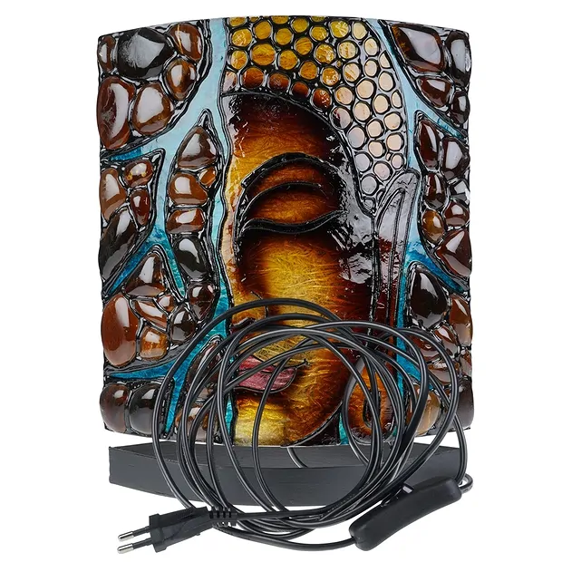 Bernsteinlampe Oval, Buddha / OM Rot, 30cm | GH Edelsteine, Heilsteine & Schmuck