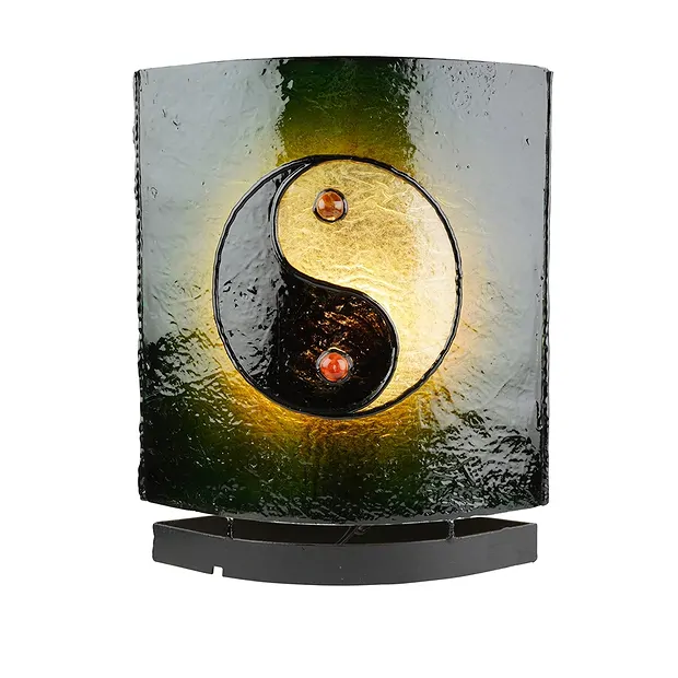 Lámpara oval de ámbar, Buda / Yin Yang, verde, 30cm | Marco Schreier