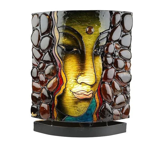 Amber lamp oval, Buddha / OM, green, 30cm | wholesaler gems & healing stones