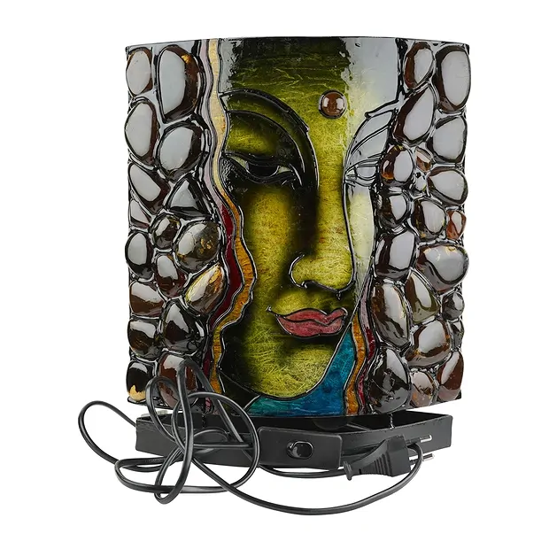 Bernsteinlampe Oval, Buddha / OM, grün, 30cm | Edelsteine, Heilsteine & Schmuck