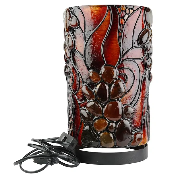 Bernsteinlampe Rund, Flammen, rot, 30cm | GH Edelsteine, Heilsteine & Schmuck