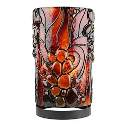 1003605064 Amber lamp round, flames, red, 30cm | wholesaler gems, healing stones & jewelry