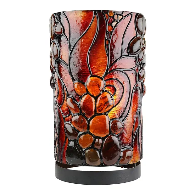 Bernsteinlampe Rund, Flammen, rot, 30cm | GH Edelsteine, Heilsteine & Schmuck