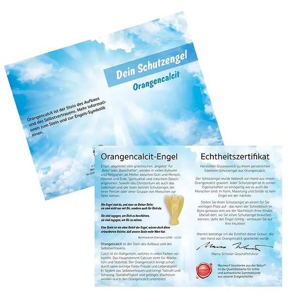 Guardian Angel Calcite (orange), 03,5cm, with info card in pouch | Marco Schreier