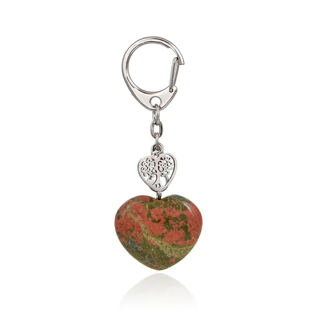 Key Chain Heart Unakite with Tree of Life | wholesaler gems & healing stones