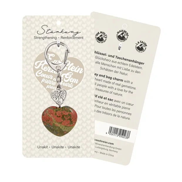 Key Chain Heart Unakite with Tree of Life | wholesaler gems & healing stones